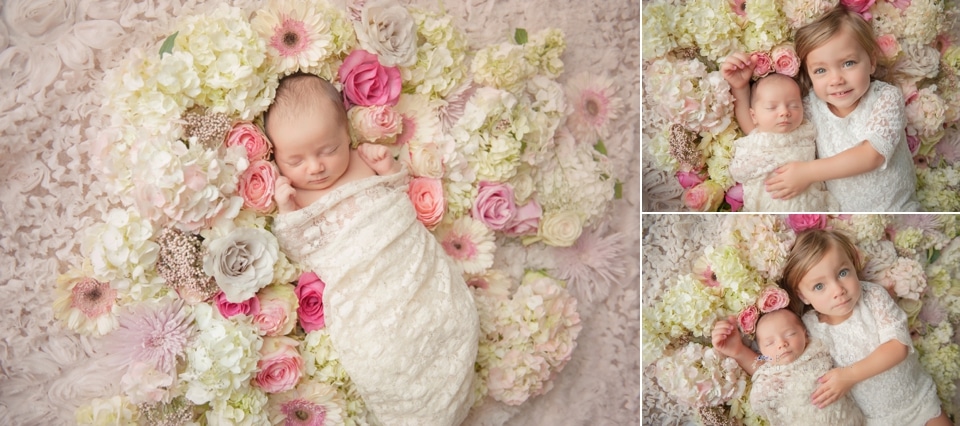 Newborn baby in flowers