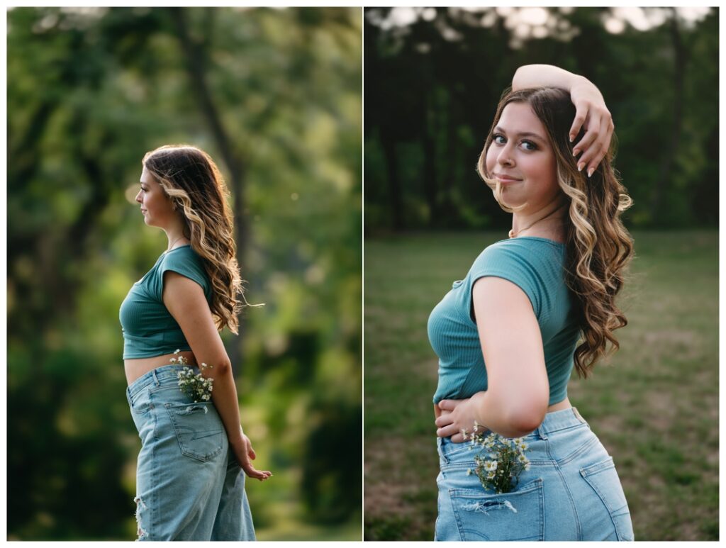 Senior girl poses at Washingtons Landing 