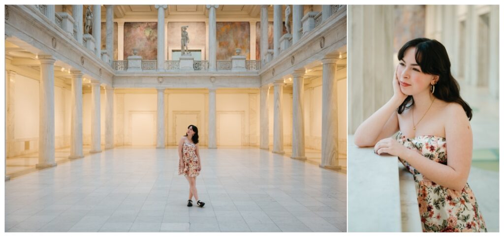 A unique girl at the Carnegie art museum for her senior photos