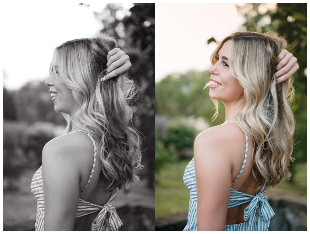 side profile of a graduating senior at mellon Park in pittsburgh 