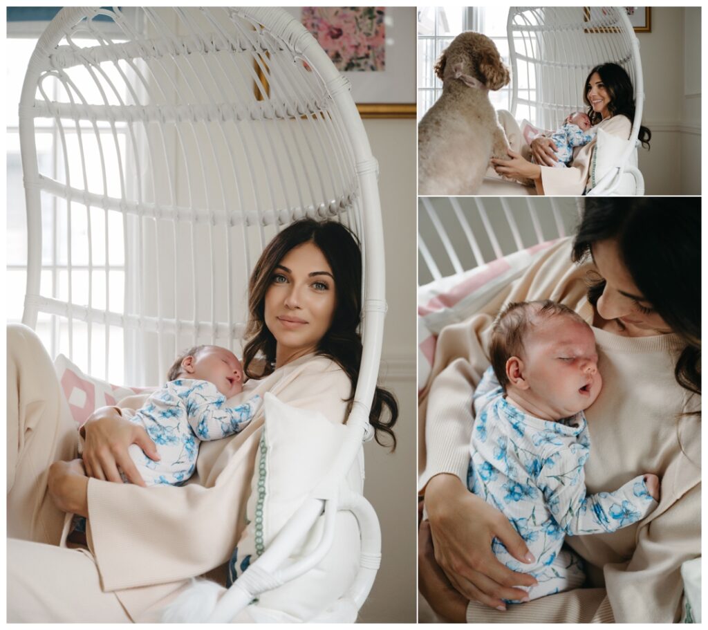 Gorgeous mom snuggling with her baby in the nursery